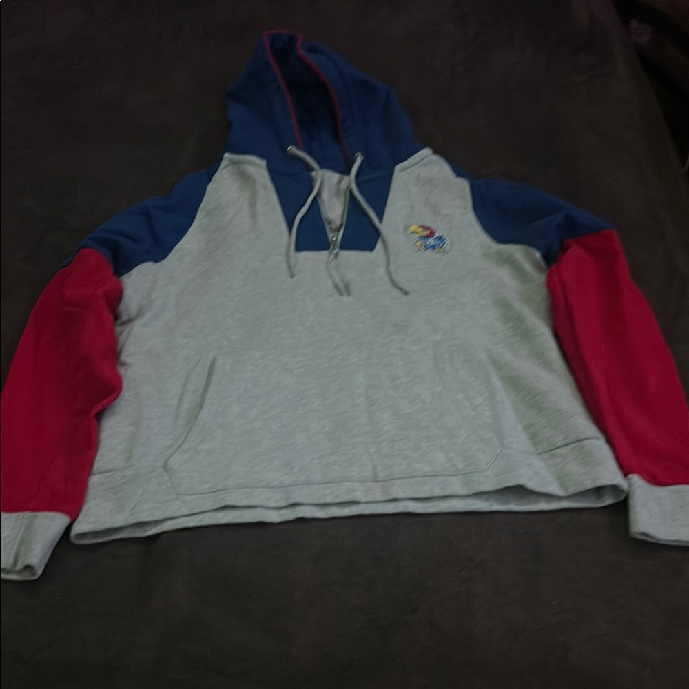 Antigua Gray and Blue Colorblock Sweater with Retro Design